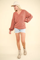 Very J OVERSIZED Two Toned Otto Ribbed Top in Cedarwood