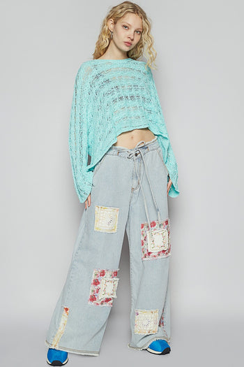 POL Pants with Multi Layered Patches in Striped Denim