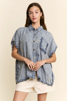 J.nna Denim Ruffle Edge Boxy Top in Denim
