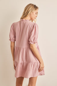 In February Button Down Tiered Dress in Pink Dress In February   