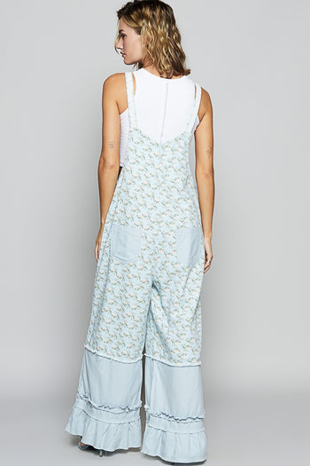 POL Floral Print Jumpsuit with Ruffle Details in Baby Blue Floral
