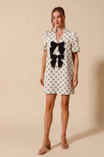 Load image into Gallery viewer, So Me Jacquard Ribbon Print Dress with Big Ribbon Bow Appliques in Ivory
