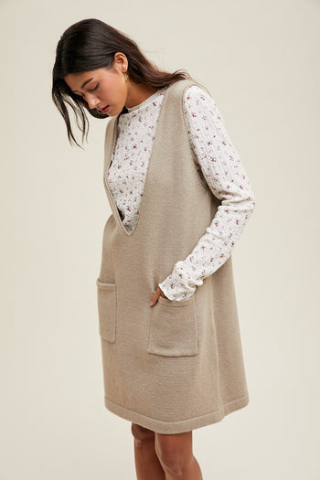 Wishlist Brushed Knit Sweater Mini Dress in Stone