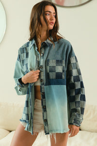 BiBi Checkered Denim Mix N Match Patched Top in Denim