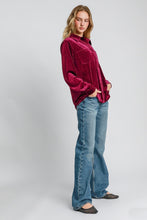 Load image into Gallery viewer, Umgee Beaded Velvet Button Down Top in Wine
