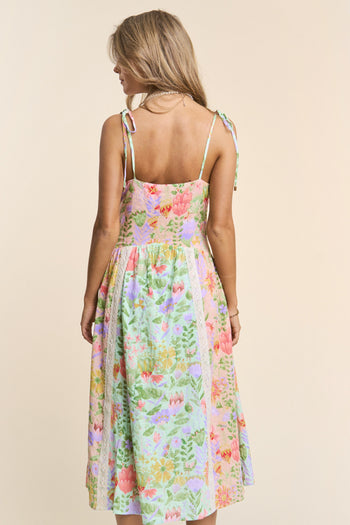 J.nna Floral Print Midi Dress with Lace Trim in Garden Dream