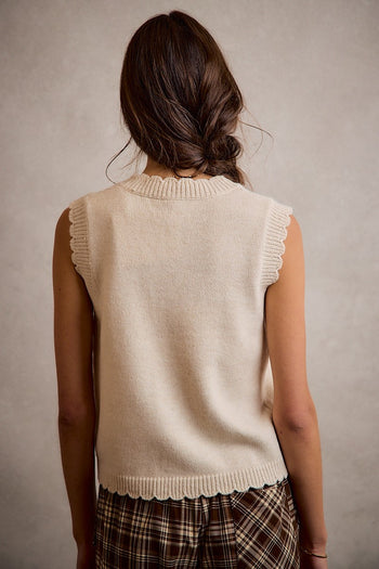 So Me Embroidered V-neck Sweater Vest in Beige
