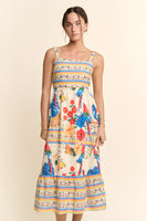 Davi & Dani Parrot Print Maxi Dress in Cream Beige Multi