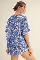 Jodifl Drop Shoulder Floral Loose Fit Top in Blue