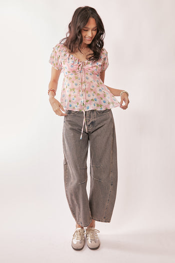 Davi & Dani Mid Rise Denim Barrell Jeans in Rustic Denim