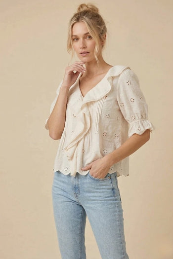 J.nna Heirloom Ruffle Top in Cream