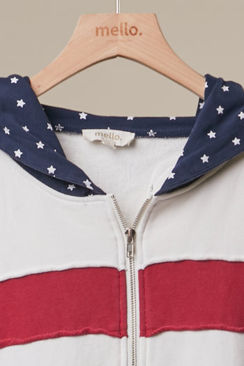 mello. United States Patch Work Oversized Zip Hoodie in Off White