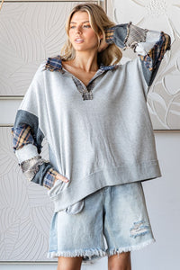 Oli & Hali OVERSIZED Top with Patchwork Detailed Sleeves in Heather Grey