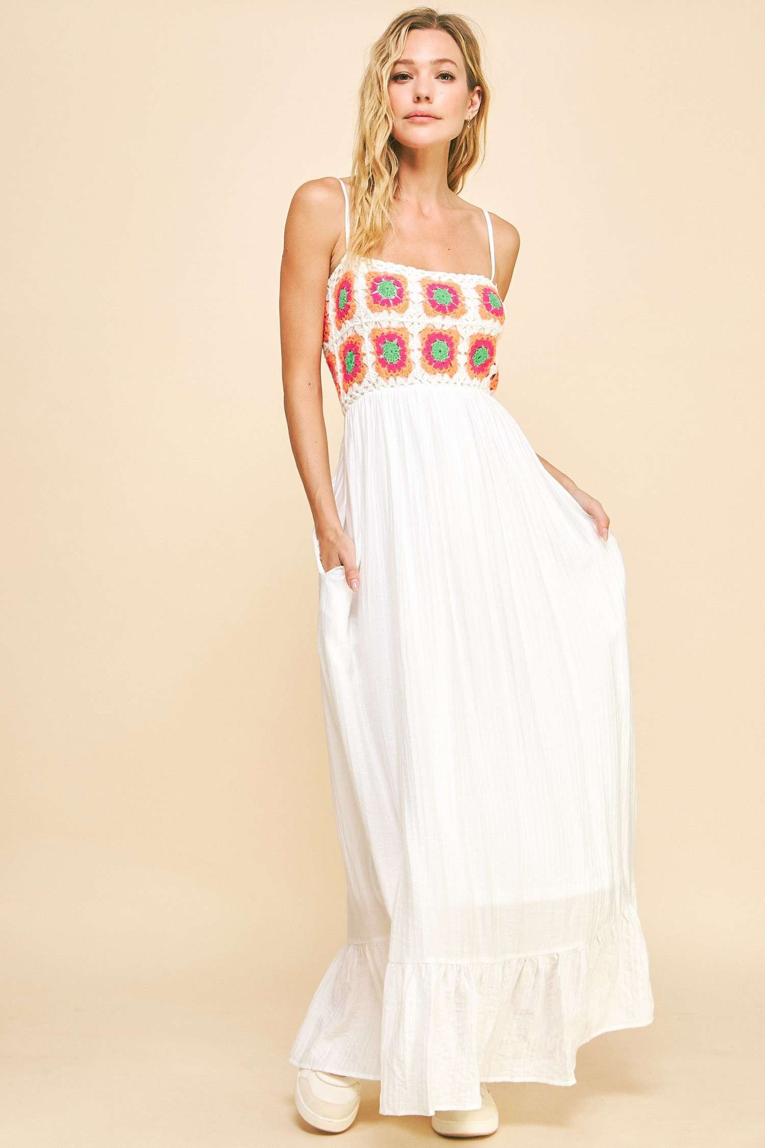 Davi & Dani Crochet Bodice Maxi Dress in White – June Adel