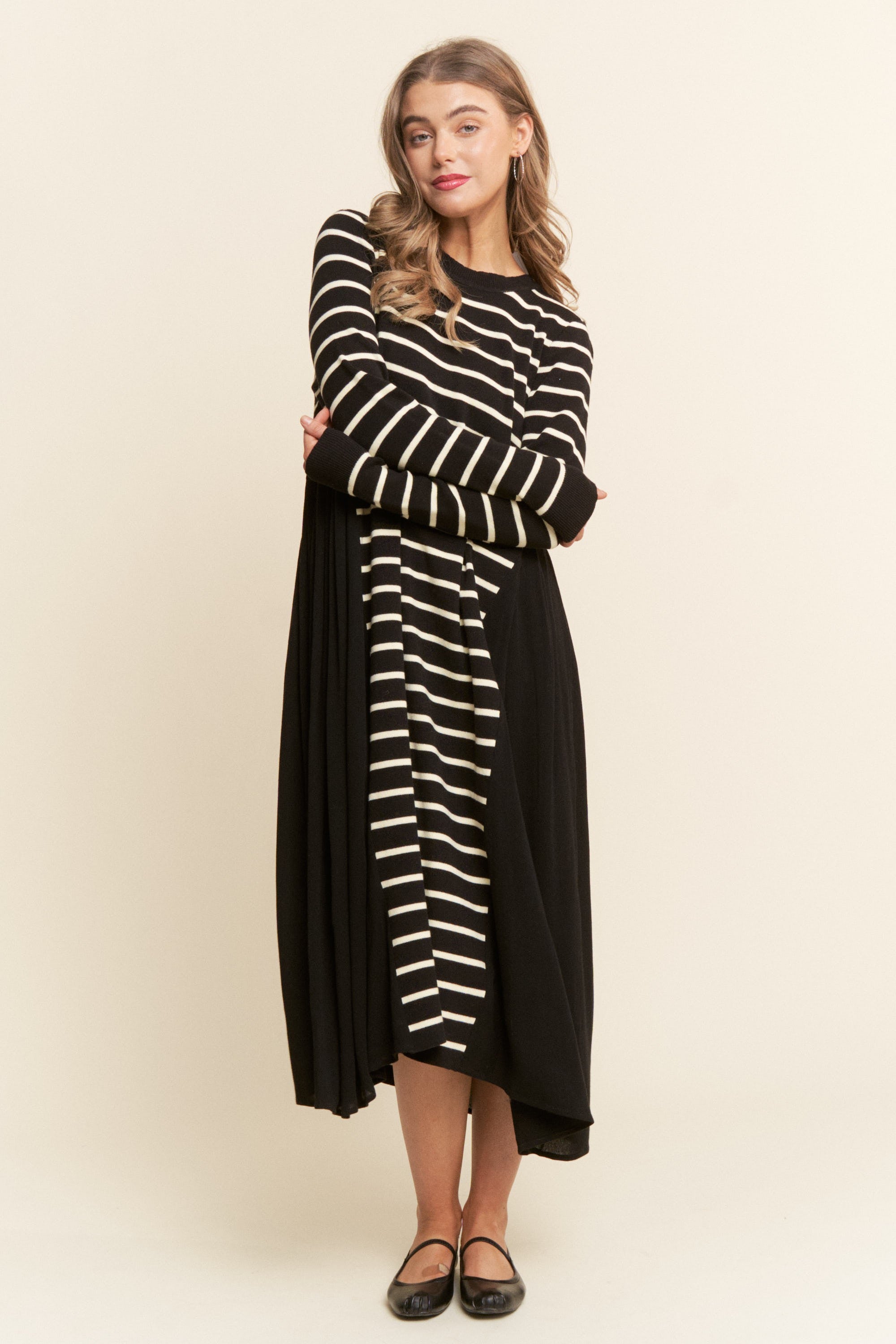 J.nna Color Block Striped and Solid Maxi Dress in Black White