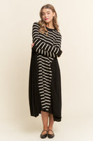 J.nna Color Block Striped and Solid Maxi Dress in Black White ON ORDER