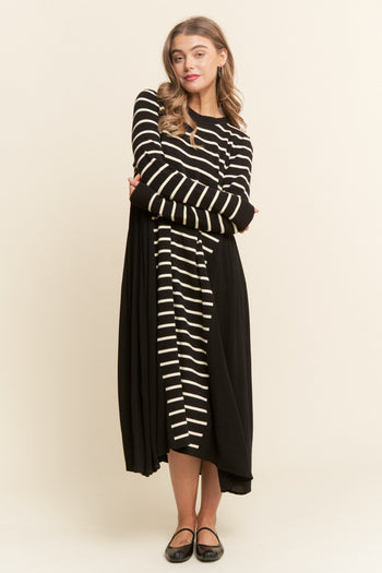 J.nna Color Block Striped and Solid Maxi Dress in Black White ON ORDER