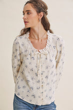 Load image into Gallery viewer, In February Floral Cotton Gauze Blouse in Dusty Blue
