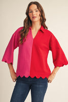 Jodifl Scallop Edge Color Blocked Top in Red/Fuchsia