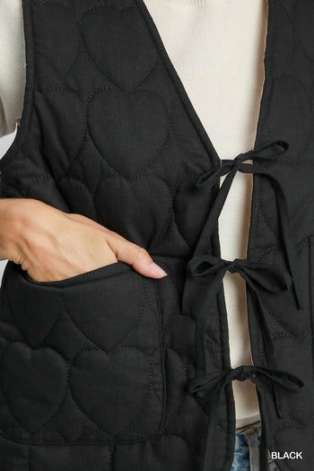 Umgee Heart Quilted Vest in Black
