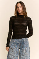 Davi & Dani Striped Lace Mesh Top in Black