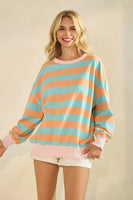 Veveret Contrasting Striped Knit Top in Orange/Blue