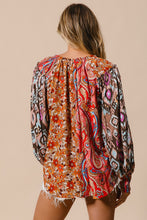 Load image into Gallery viewer, BiBi Mixed Prints Peasant Top in Copper Combo
