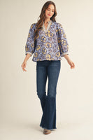 Jodifl Ruffled Neckline Floral Top in Blue