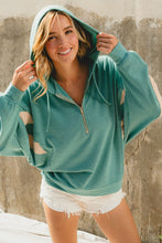 Load image into Gallery viewer, BiBi Brushed Terry Knit Half Zip Hooded Top in Jade
