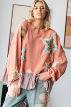 Load image into Gallery viewer, Oli &amp; Hali Mineral Washed Star Patched Top with Contrasting Ruffled Hem in Salmon
