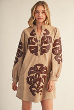Load image into Gallery viewer, Jodifl Embroidered Faux Leather Applique Dress in Taupe
