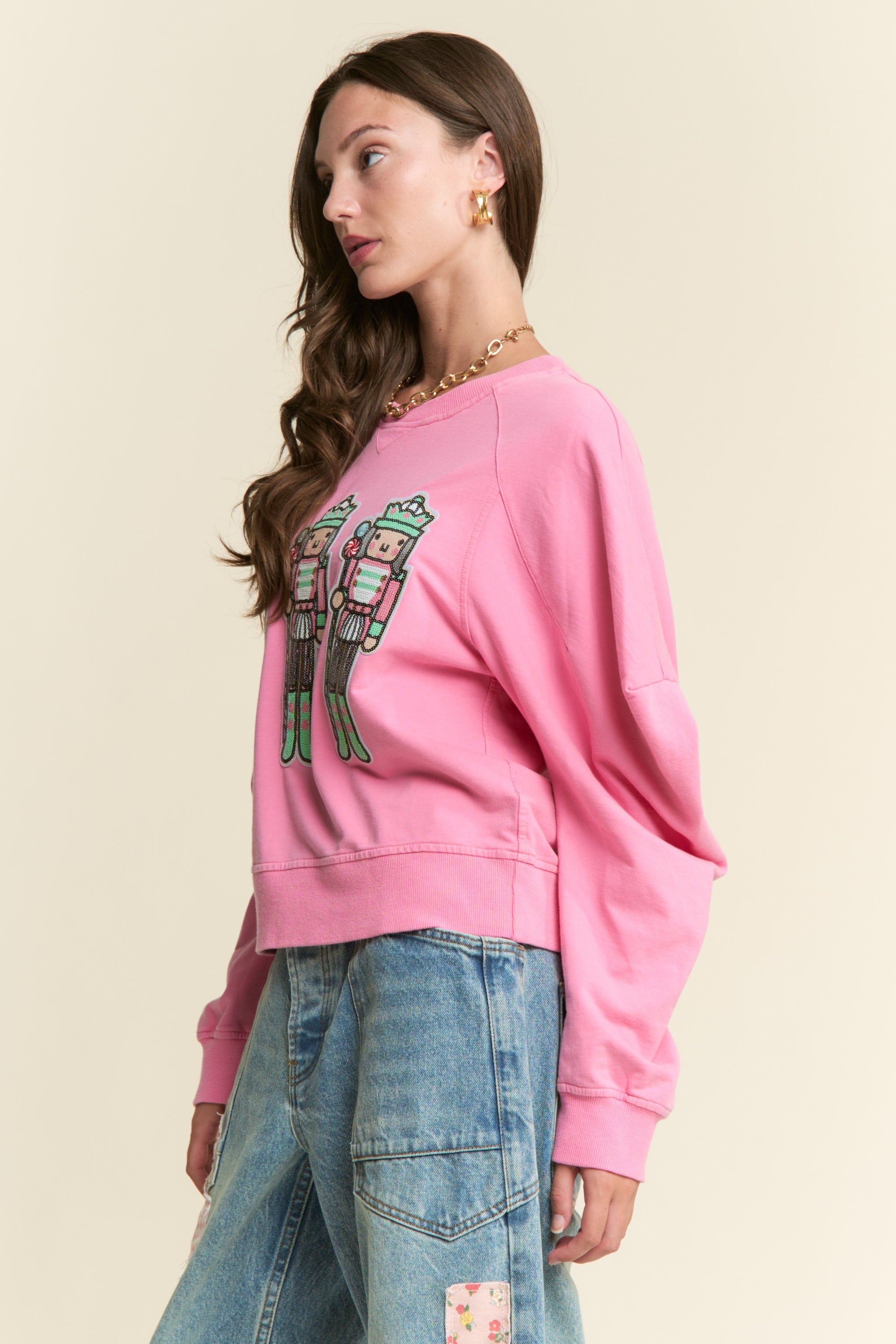 J.nna Sequin Nutcracker Patched Top in Pink – June Adel