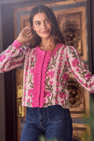 So Me Floral Intarsia Sweater Knit Cardigan in Pink ON ORDER