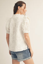 Load image into Gallery viewer, Jodifl Ruffle Detail Button Down 3D Floral Top in Off White
