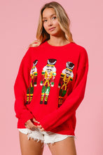 Load image into Gallery viewer, BiBi Solid Color Knit Sweater with Christmas Theme Patches in Red

