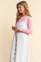 J.nna Mineral Washed Denim Button Down Front Maxi Dress in Ice Blue Denim