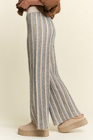 J.nna Vertical Striped Knit Pants in Blue Beige