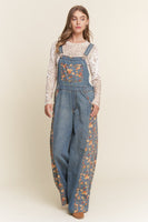J.nna Contrasting Denim and Floral Overalls in Floral Denim