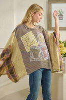 Oli & Hali OVERSIZED Mixed Fabric Poncho Top with LOVE Patched Front in Olive