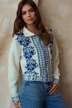 Load image into Gallery viewer, LovLov Solid Color Front Zip Cardigan With Contrasting Mix Prints in Ivory
