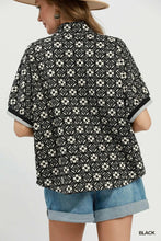Load image into Gallery viewer, Umgee Jacquard Floral Textured Contrast Trim Pullover Top in Black
