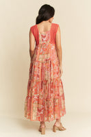Davi & Dani Ethnic Print Maxi Dress with Open Crochet Straps in Coral Orange