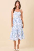 Main Strip Eyelet Lace Midi Dress in Light Blue