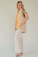 Davi & Dani Lightweight Knit Color Block Top in Taupe Multi FINAL SALE