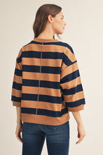 Load image into Gallery viewer, Jodifl V-Notched Bold Stripe Casual Top in Caramel/Navy
