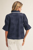 Jodifl 3D Floral Woven Top in Navy