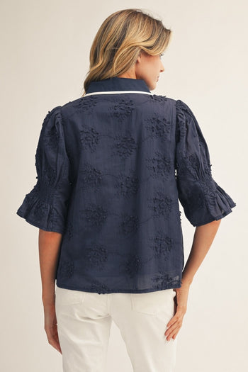 Jodifl 3D Floral Woven Top in Navy