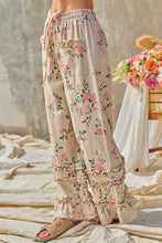 Load image into Gallery viewer, BiBi Flower Printed Twill Ruffled Detail Wide Pants in Cream
