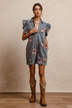 Load image into Gallery viewer, BiBi Washed Floral Print Zip Up Front Romper in Denim
