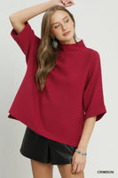Umgee Mock Neck Dolman Sleeve Sweater Top in Crimson
